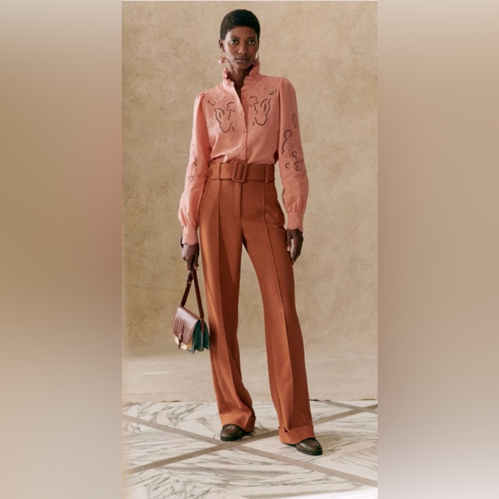 Sezane Lukas Trousers Pants with Belt Bronze Sz 36 Sézane